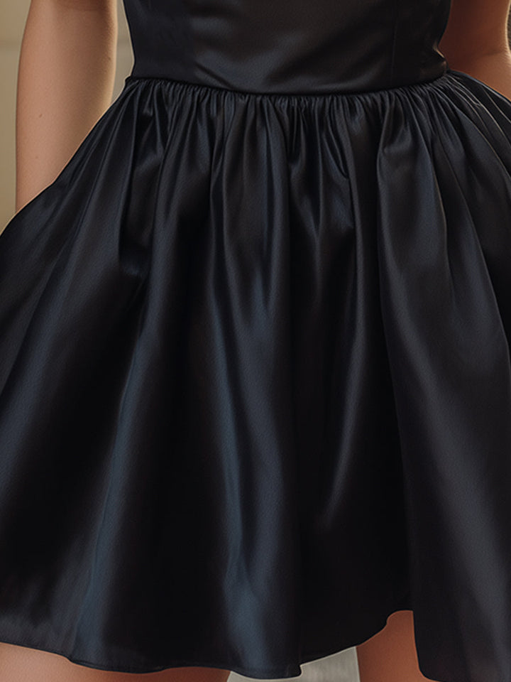 Olivia Bennet | Ivory High-Neck Bubble Hem Satin Dress