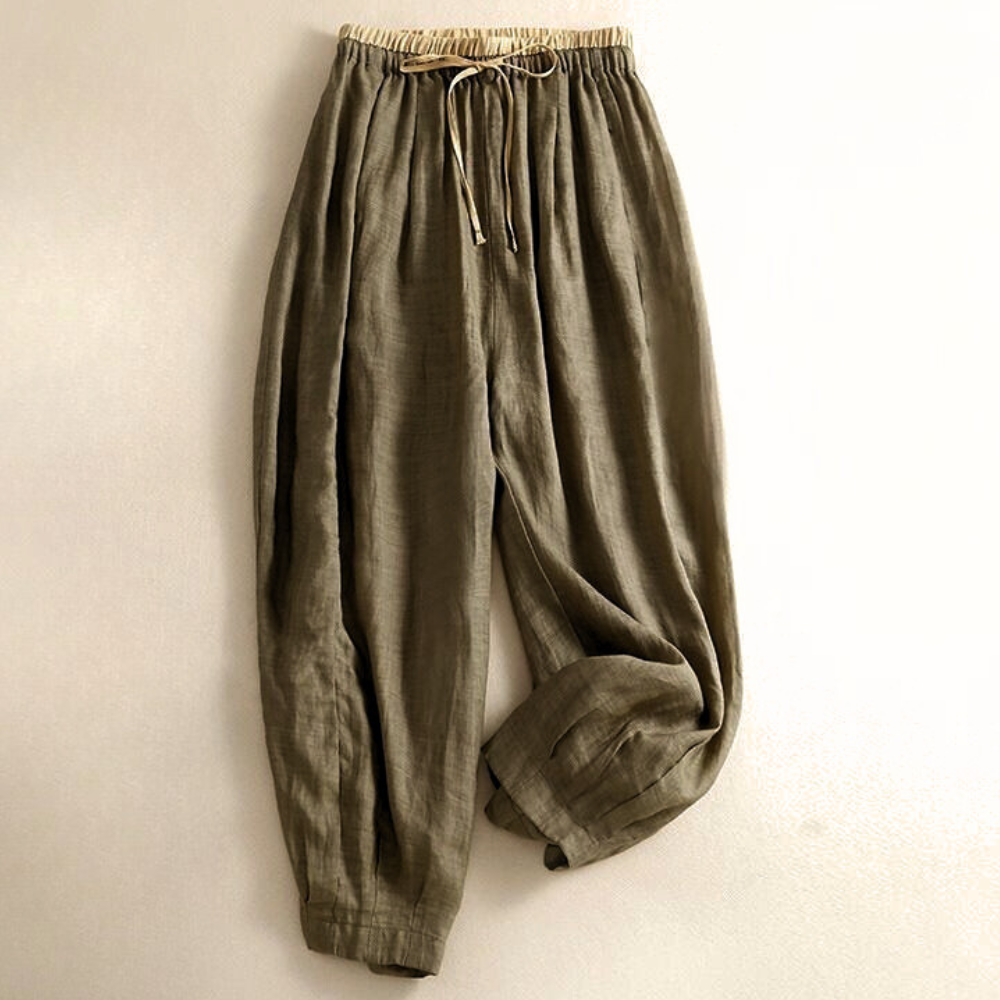 Olivia Bennet | Linen Trousers for Women in Natural Fit, Beige