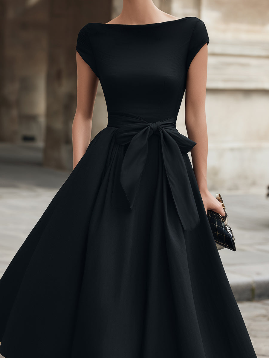 Olivia Bennet | Cap-Sleeve Bow-Waist Midi Dress