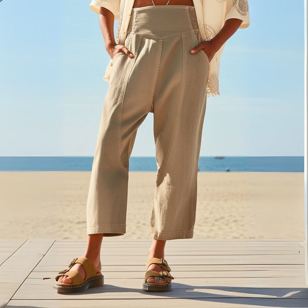 Olivia Bennet | Wide Leg Pant for Women in Soft Fabric, Relaxed Fit, Neutral Color