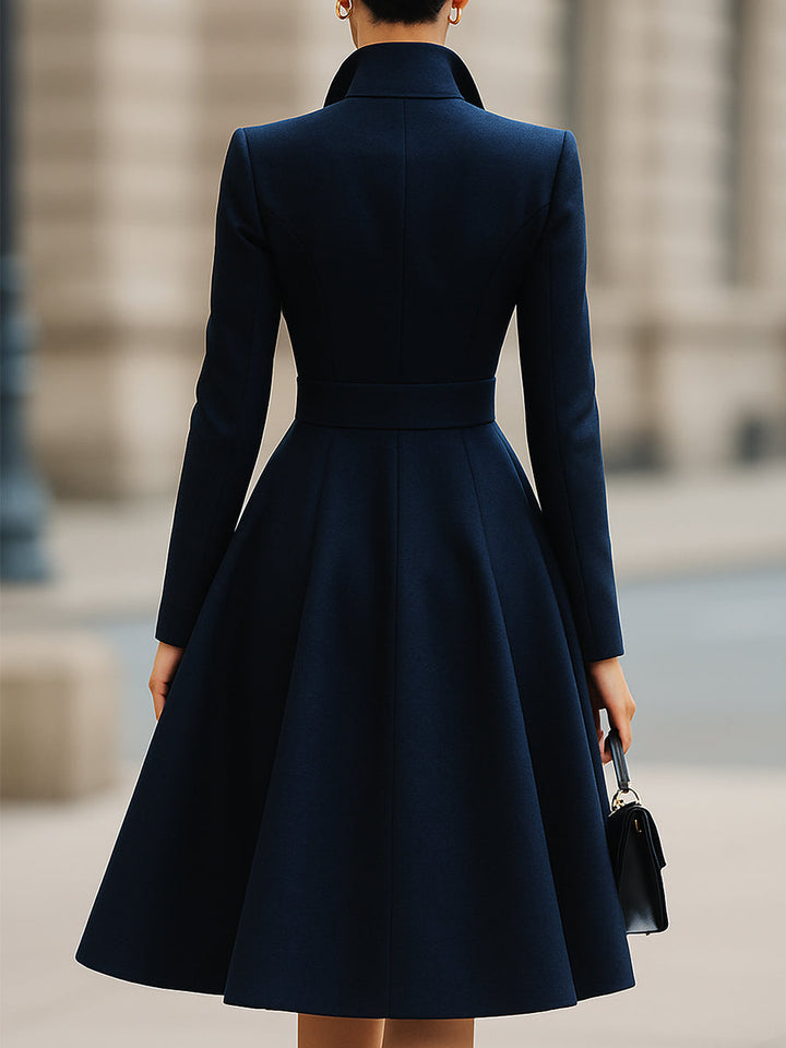 Olivia Bennet | Navy Blue Tailored Fit Flared Hem Coat Dress