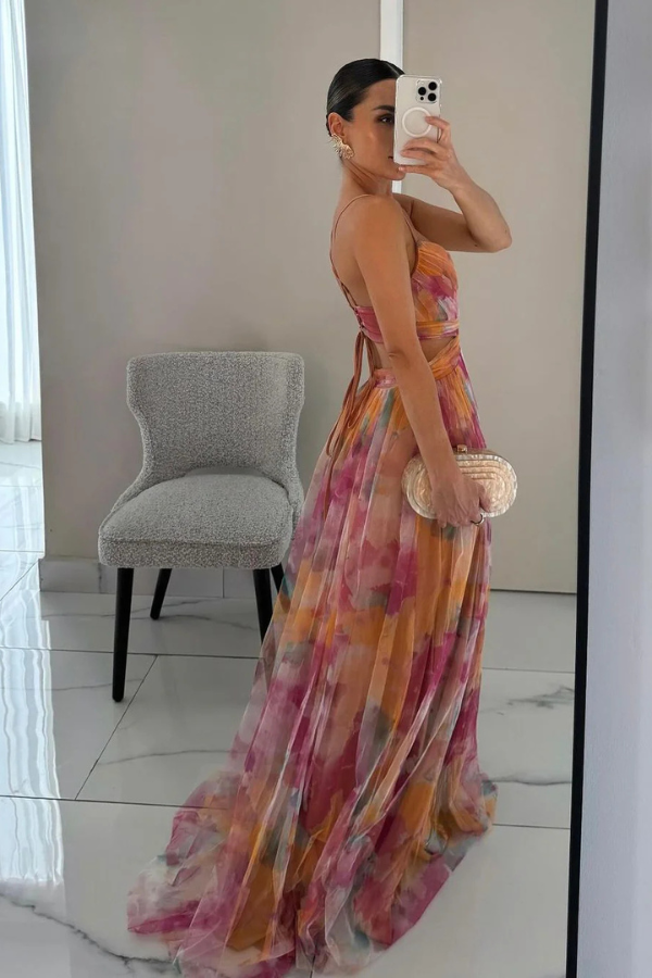 | Maxi Dress - Elegant Pleated