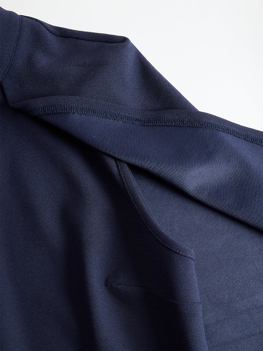 Olivia Bennet | Elegant Navy Cape-Sleeve Midi Dress