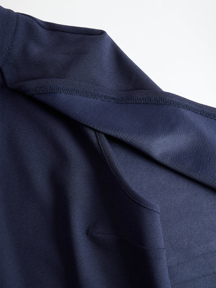 Olivia Bennet | Elegant Navy Cape-Sleeve Midi Dress