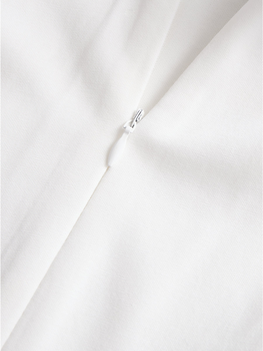 Olivia Bennet | Stylish Double-Breasted White Dress with Navy Accents