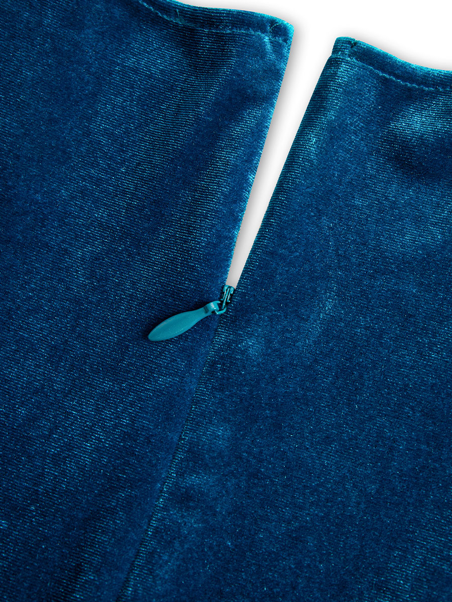 Olivia Bennet | Elegant Midnight Blue Velvet Wrap Midi Dress