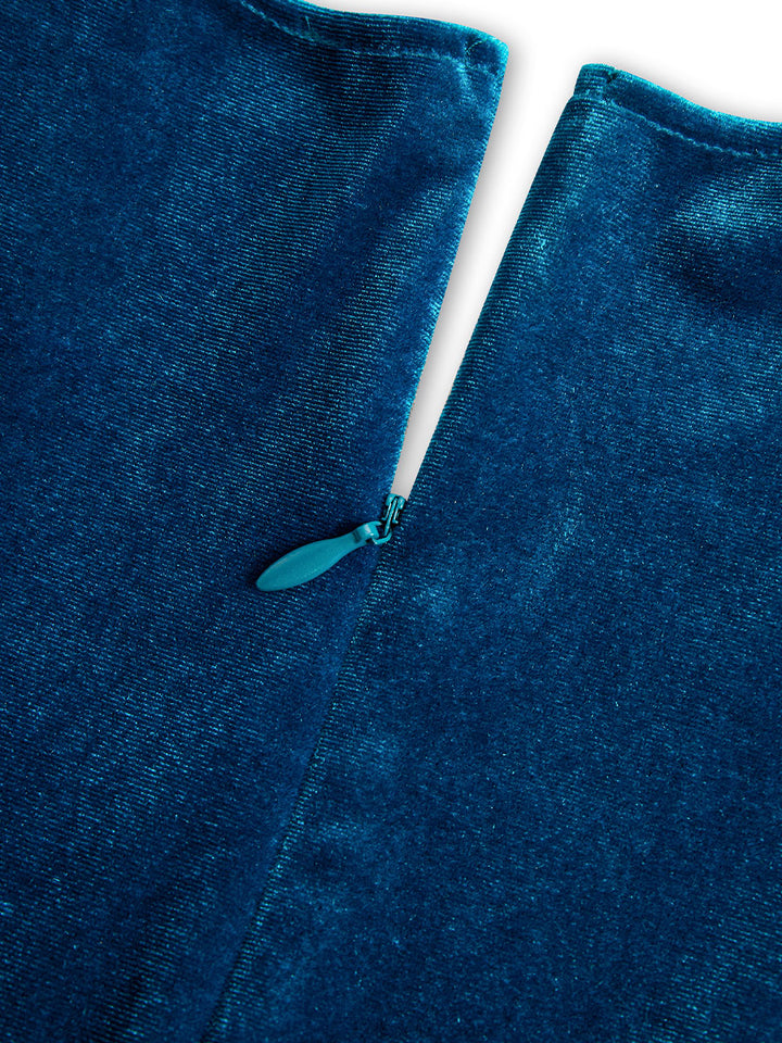 Olivia Bennet | Elegant Midnight Blue Velvet Wrap Midi Dress