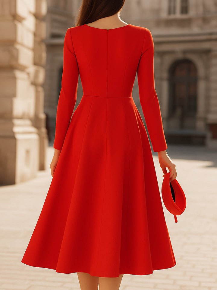 Olivia Bennet | Red V-Neck Fit-and-Flare Midi Dress