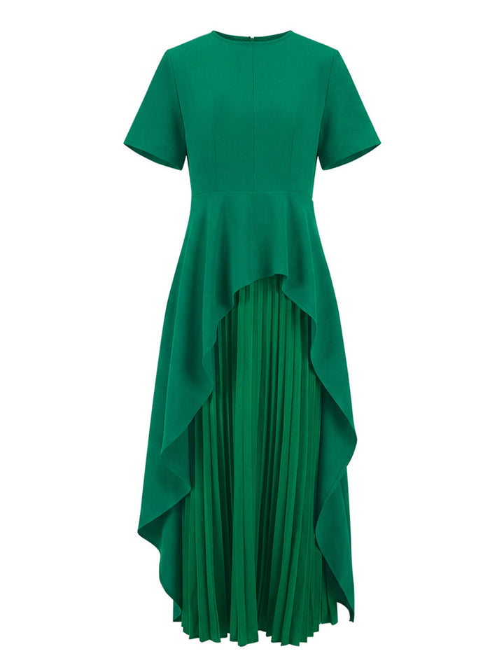 Olivia Bennet | A-Line High Waisted Pleated Solid Color Split-Joint Round-Neck Maxi Dresses