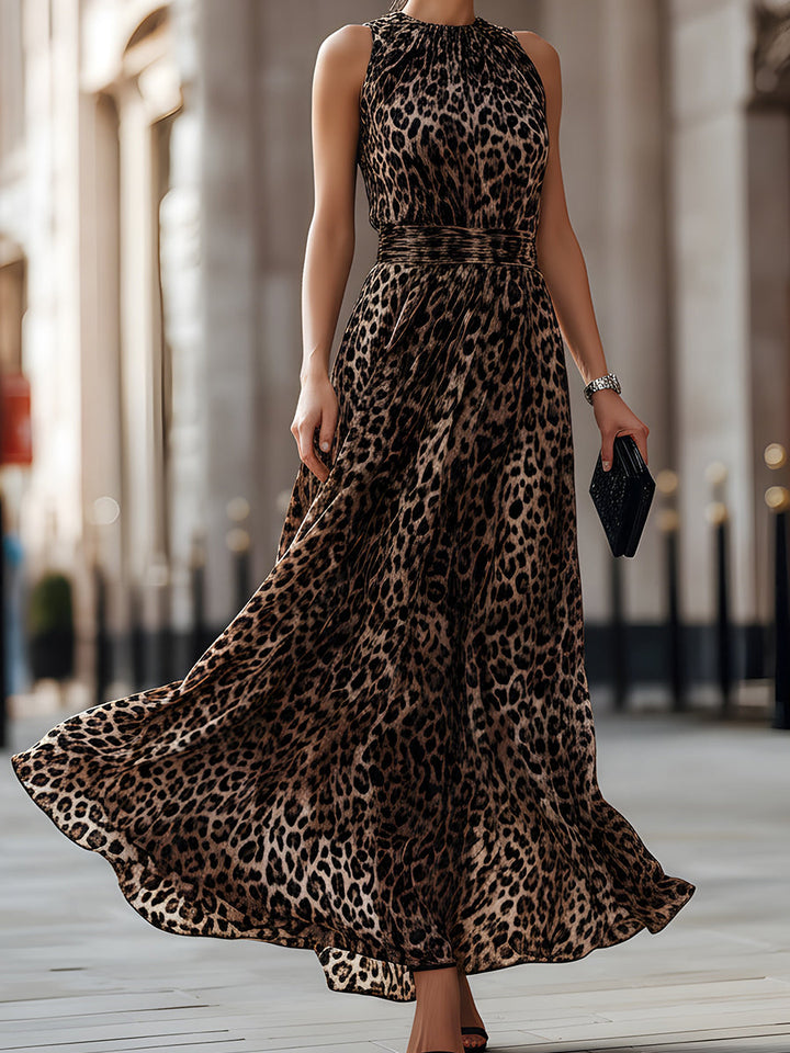 Olivia Bennet | Sleeveless Leopard Print Flowing Maxi Dress