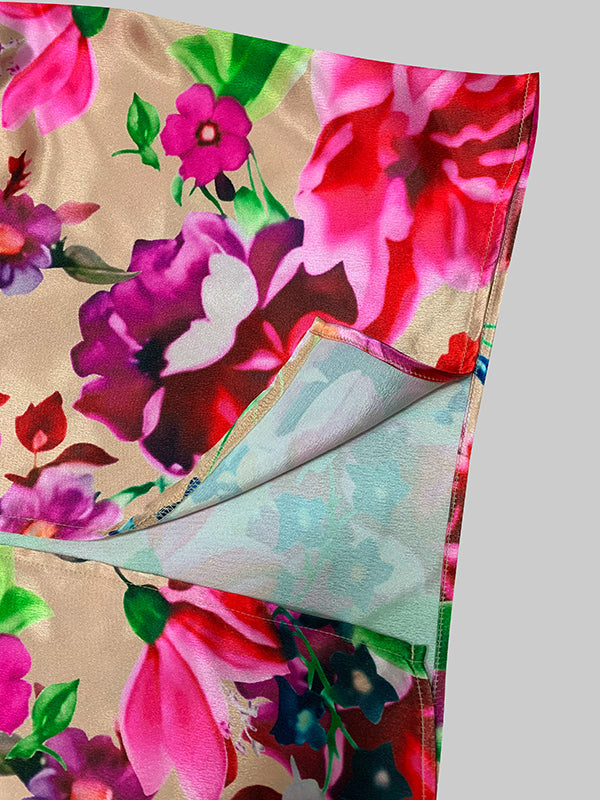Olivia Bennet | A-Line Half Sleeves Elasticity Flower Print Split-Front V-Neck Maxi Dresses