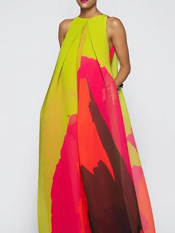 Olivia Bennet | Loose Sleeveless Multi-Colored Round-Neck Maxi Dresses