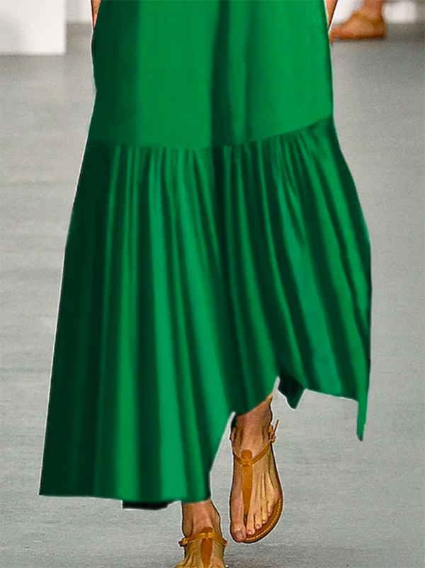 Olivia Bennet | A-line Loose Solid Color Split-Joint Round-neck Maxi Dresses