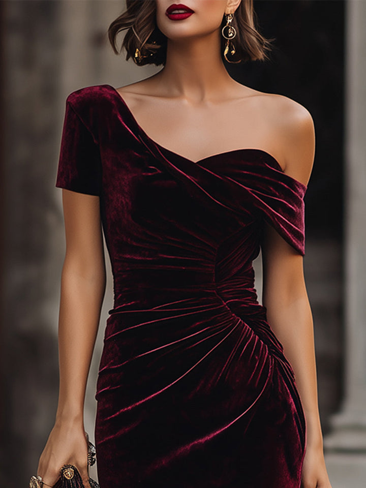 Olivia Bennet | Midnight Asymmetrical Velvet Midi Dress