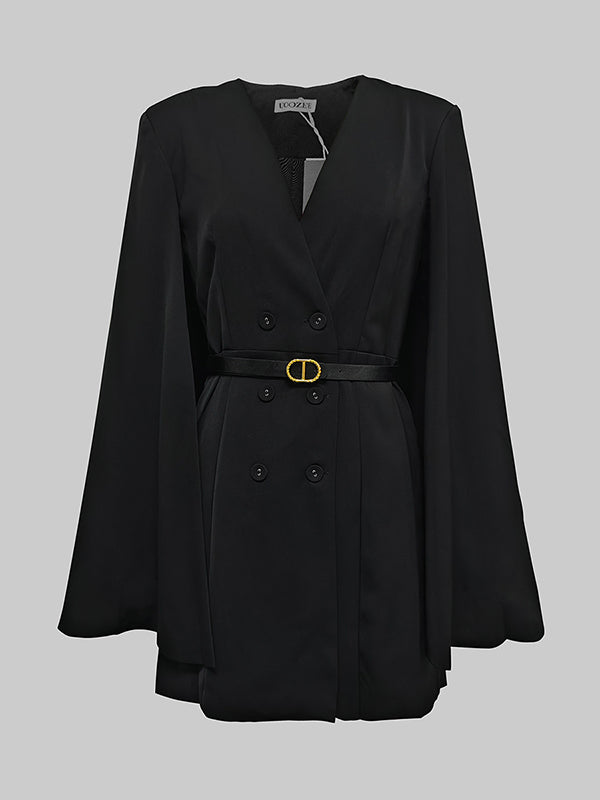 Olivia Bennet | Cape Split-Joint Tied Waist V-Neck Mini Dresses