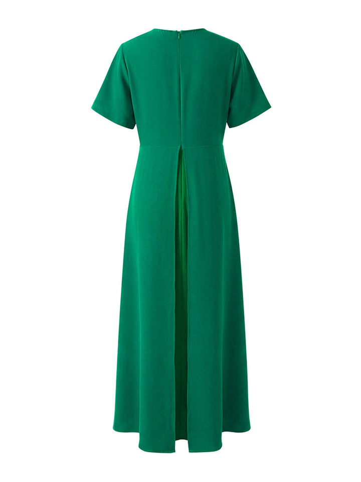 Olivia Bennet | A-Line High Waisted Pleated Solid Color Split-Joint Round-Neck Maxi Dresses