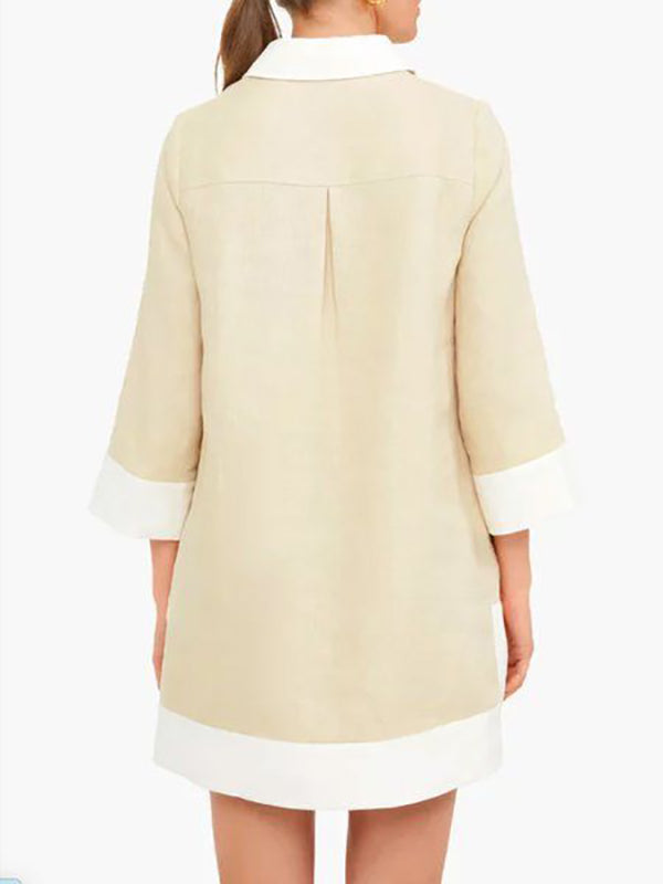 Olivia Bennet | A-Line Loose Buttoned Contrast Color Pockets Stand Collar Mini Dresses
