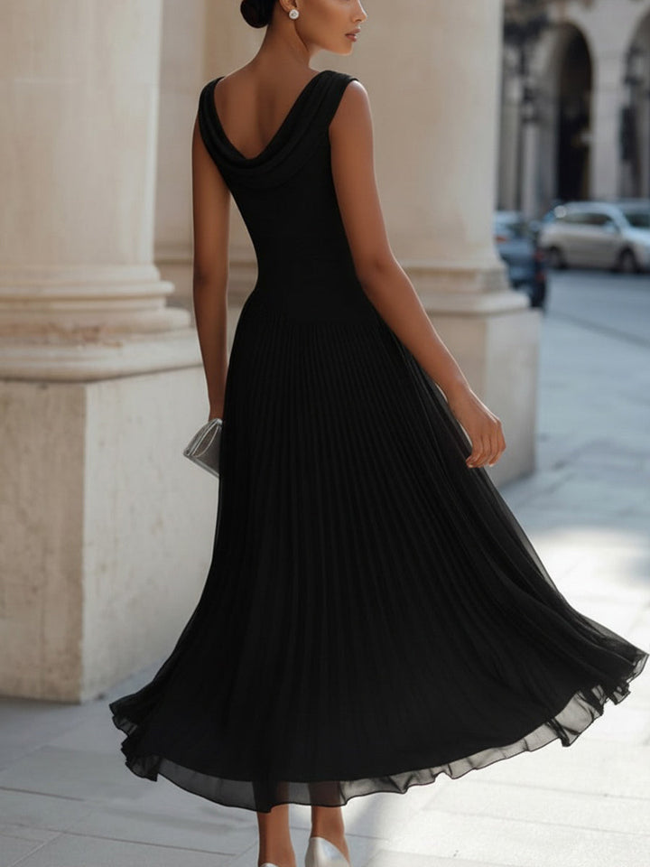 Olivia Bennet | Draped Neck Sleeveless Pleated Midi Dress