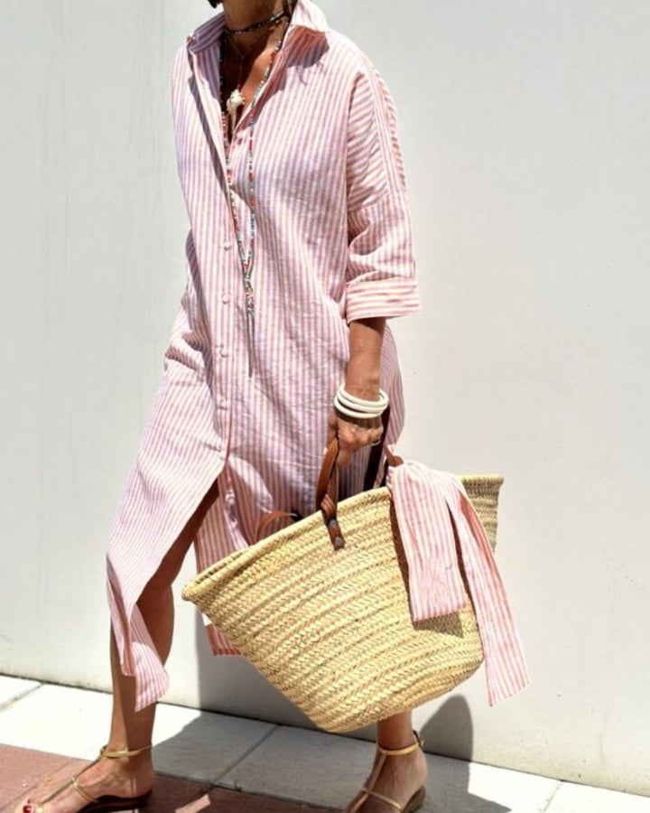 Women Striped Summer Shirt Dress