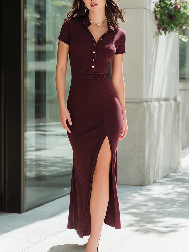 Olivia Bennet | Black Bodycon Side-Slit Stretch Jersey Maxi Dress