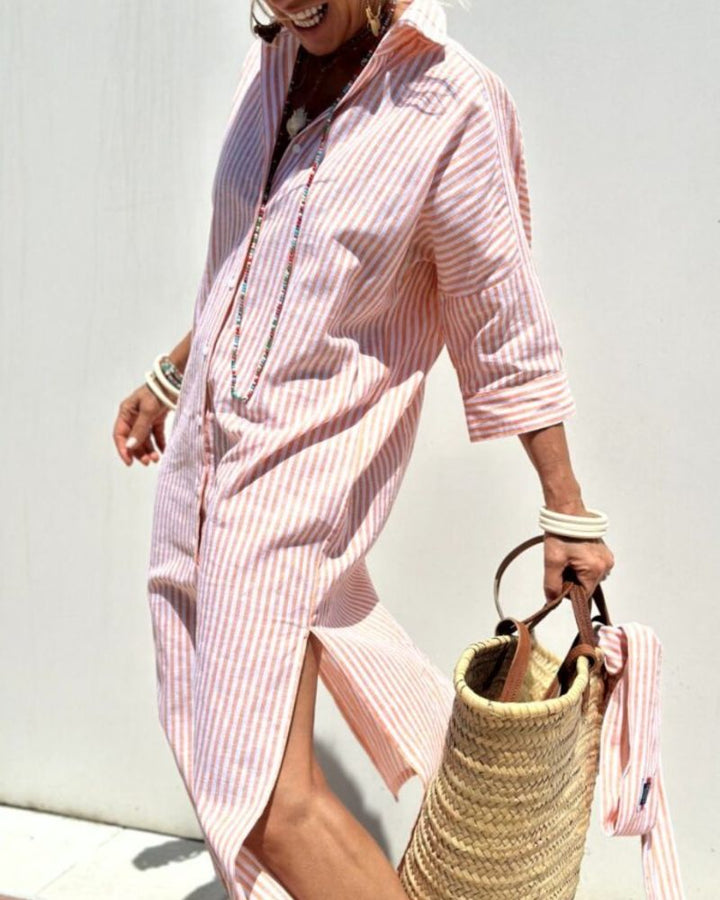 Women Striped Summer Shirt Dress