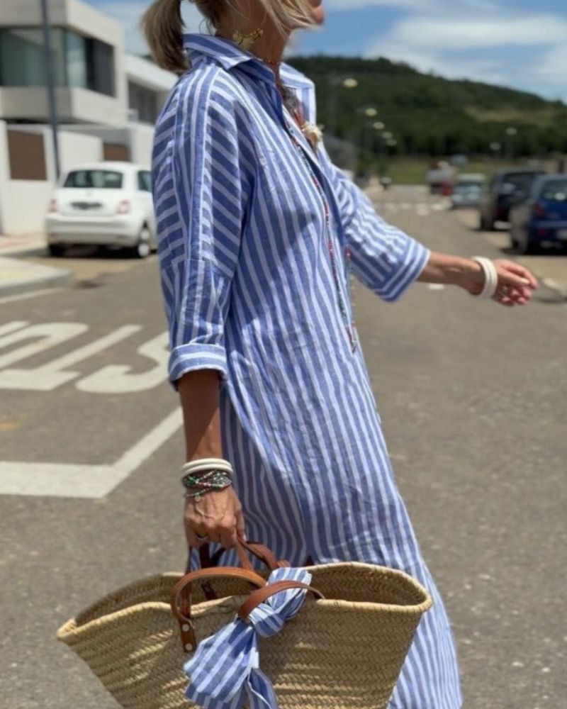 Women Striped Summer Shirt Dress