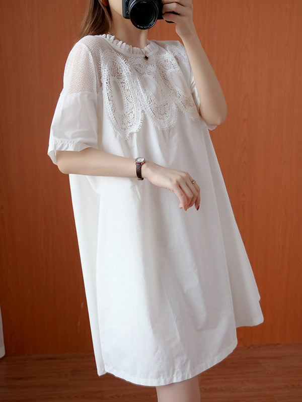 Olivia Bennet | Original Solid Lace Split-Side Short Sleeve A-Line Mini Dress
