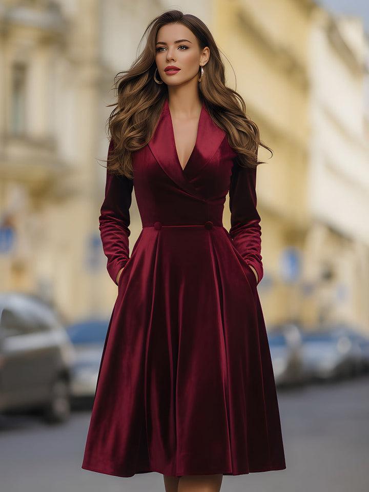 Olivia Bennet | Burgundy Blazer-Style Midi Velvet Dress