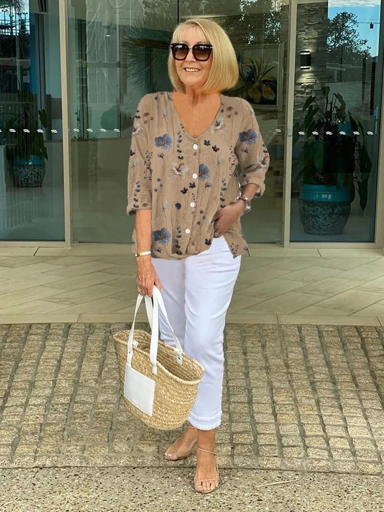 Printed Button Tunic Top