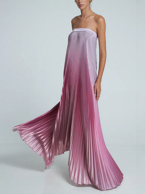 Olivia Bennet | A-Line Loose Elasticity Gradient Pleated Tube Evening Dresses Maxi Dresses