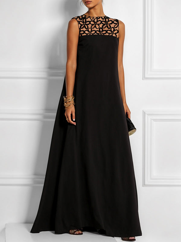 Olivia Bennet | Loose Sleeveless Hollow Solid Color Split-Joint Round-Neck Maxi Dresses