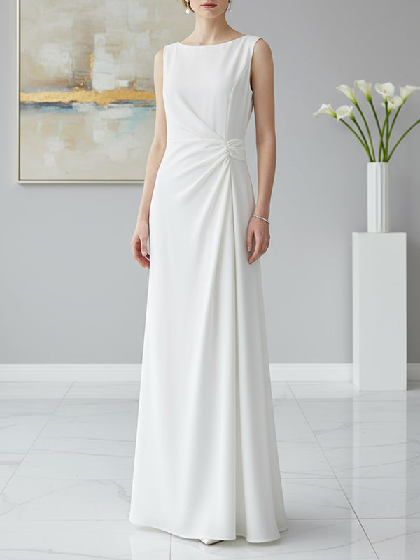 Olivia Bennet | Sleeveless Gauze Pleated Solid Color Split-Joint Round-Neck Evening Dresses Maxi Dresses