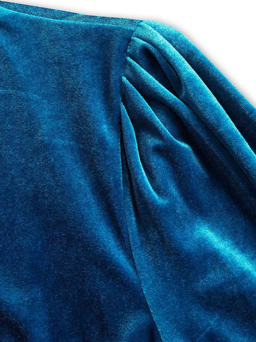 Olivia Bennet | Elegant Midnight Blue Velvet Wrap Midi Dress