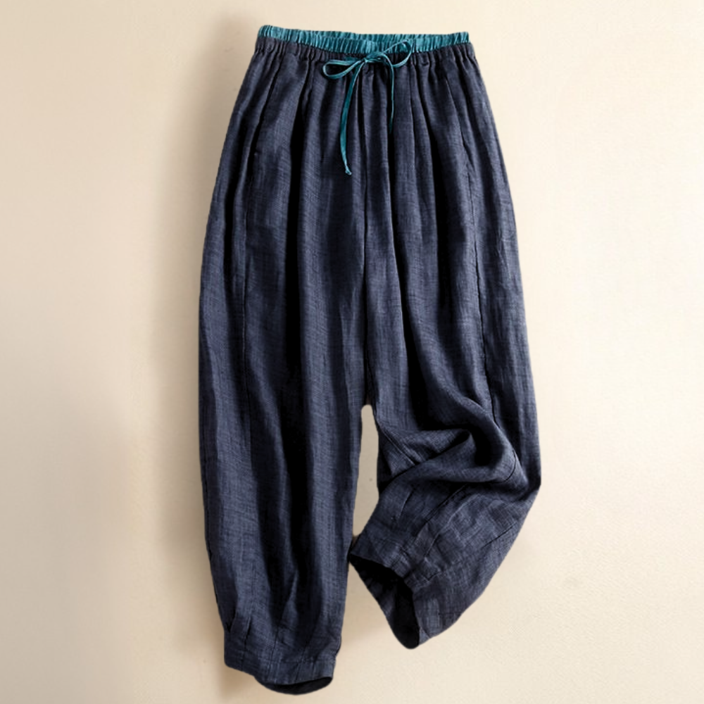 Olivia Bennet | Linen Trousers for Women in Natural Fit, Beige