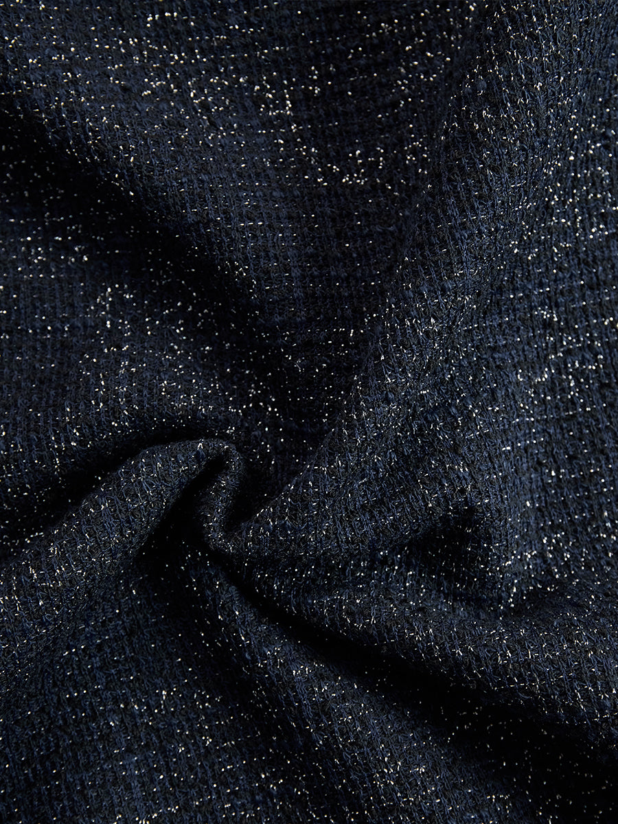 Olivia Bennet | Navy Embellished-Button Midi Tweed Dress