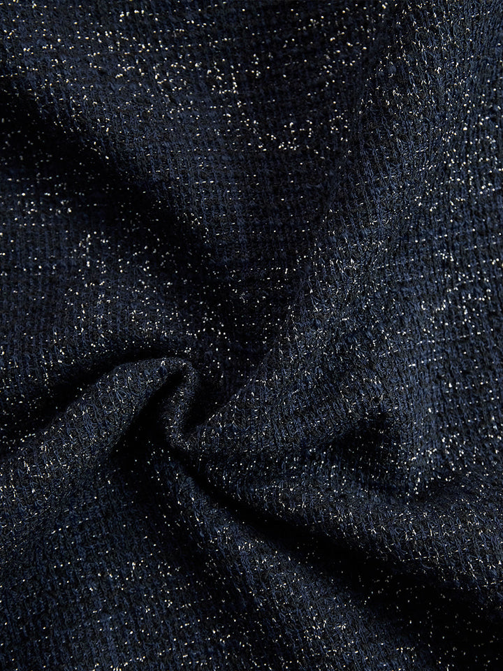 Olivia Bennet | Navy Embellished-Button Midi Tweed Dress