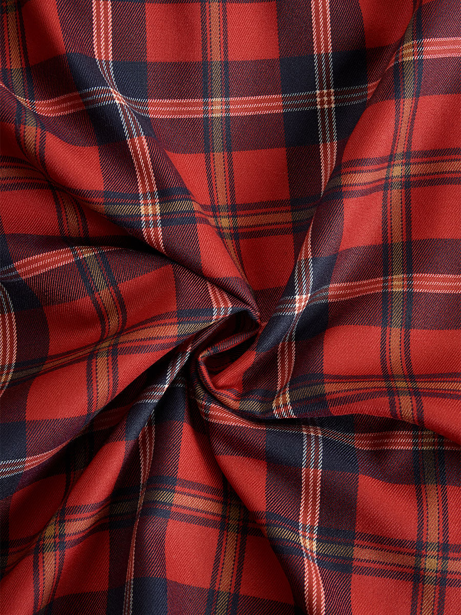 Olivia Bennet | Olivia Bennet Statement Red Plaid Trench Dress With Gold Buckle Belt