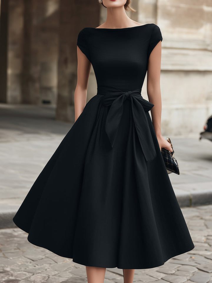 Olivia Bennet | Cap-Sleeve Bow-Waist Midi Dress