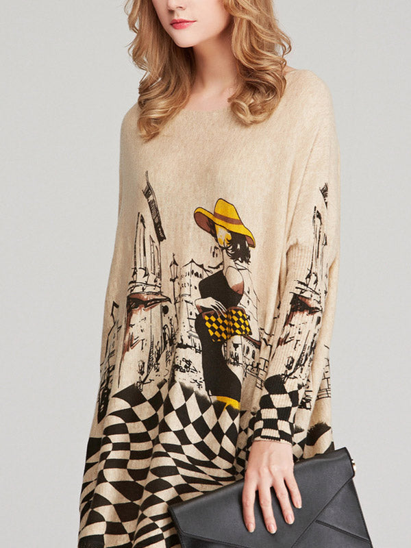 Olivia Bennet | Vintage Loose Printed Split-Joint Sweater