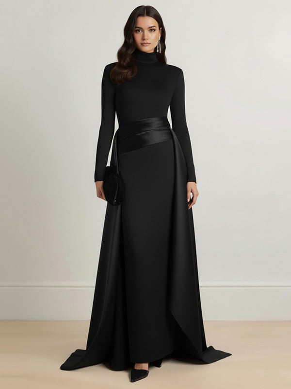 Olivia Bennet | Bodycon Elasticated Waist Asymmetric Solid Color Split-Joint High Neck Maxi Dresses
