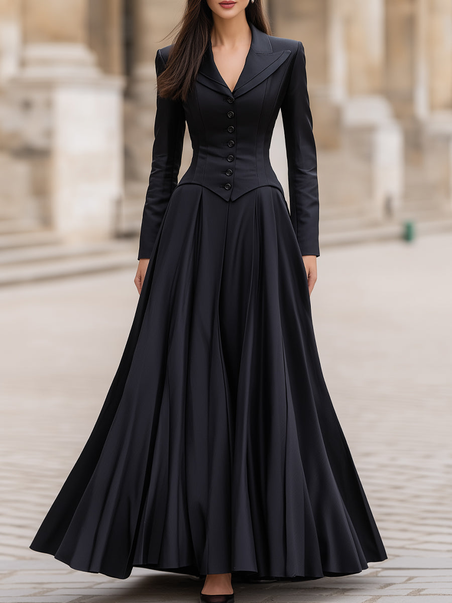 Olivia Bennet | Elegant Tailored Waist Long-Sleeve Maxi Dress