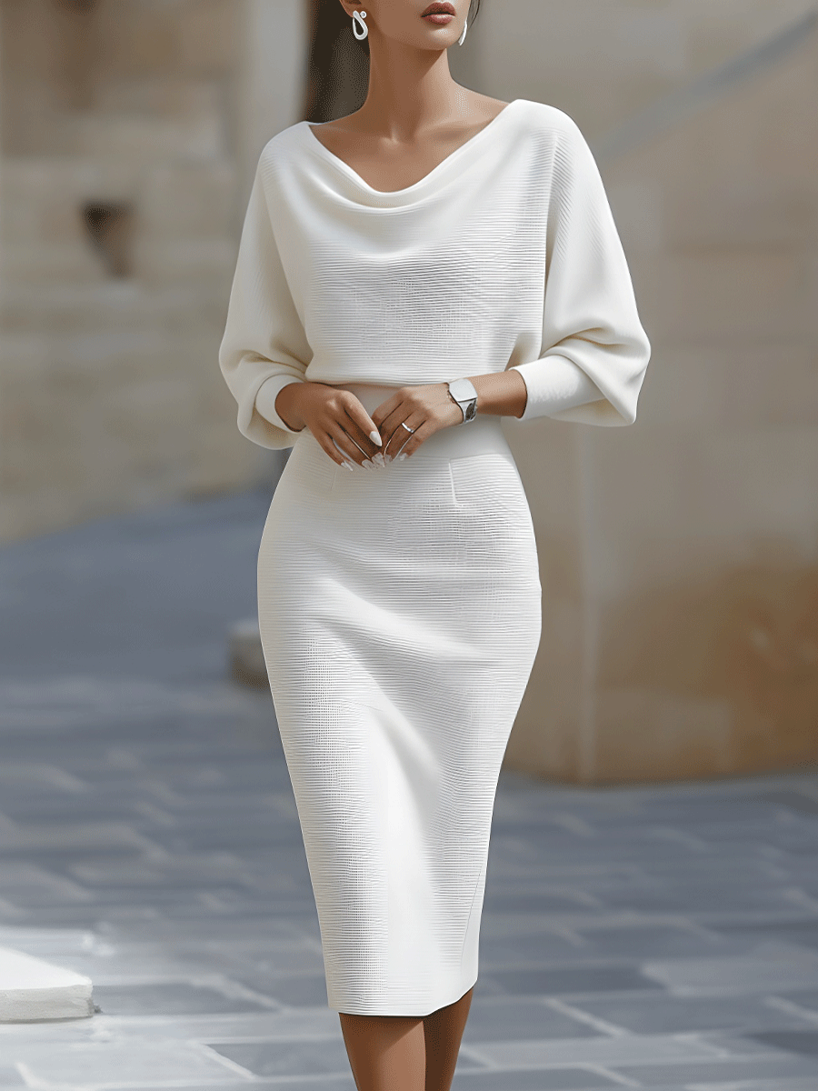 Olivia Bennet | White Draped Batwing Midi Dress