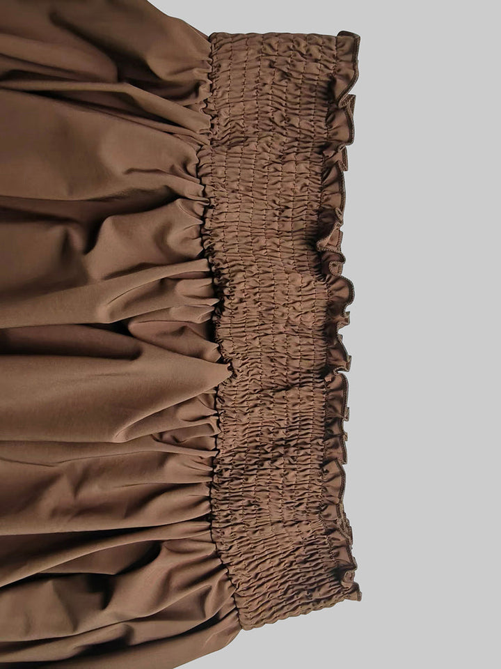 Olivia Bennet | Loose Puff Sleeves Elasticity Pleated Solid Color Off-The-Shoulder Maxi Dresses