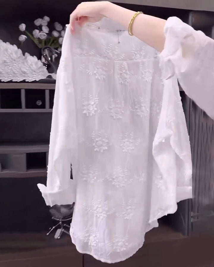 Olivia Bennet| Embroidered Shirt Solid Color Dropped Shoulders