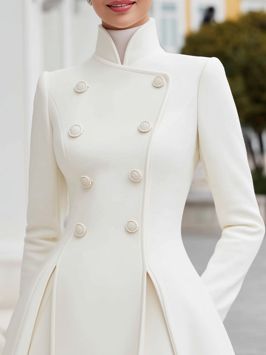 Olivia Bennet | Black Double-Breasted A-Line Wool-Blend Coat Dress