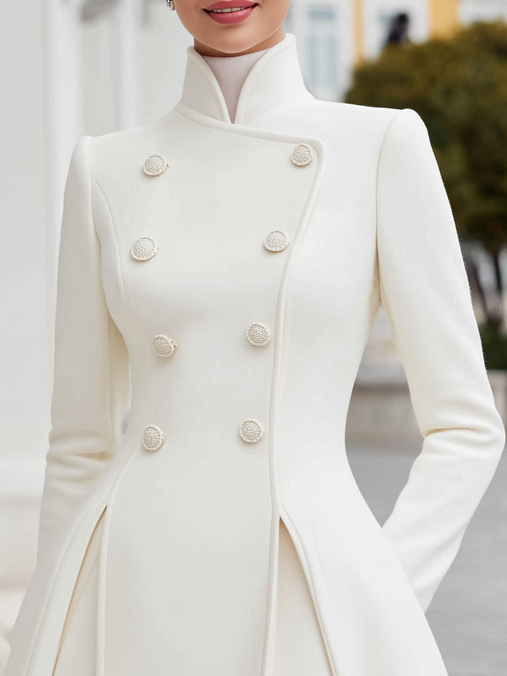 Olivia Bennet | Black Double-Breasted A-Line Wool-Blend Coat Dress