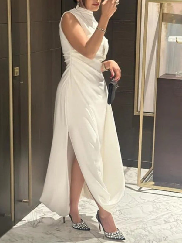 Olivia Bennet | Solid Color Split-Side All-Match Flying Sleeves Maxi Dresses