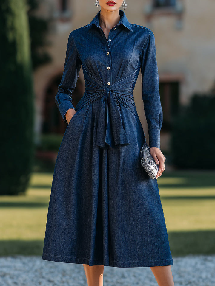 Olivia Bennet | Ivory Tailored Cinched-Waist Cotton Shirt Dress