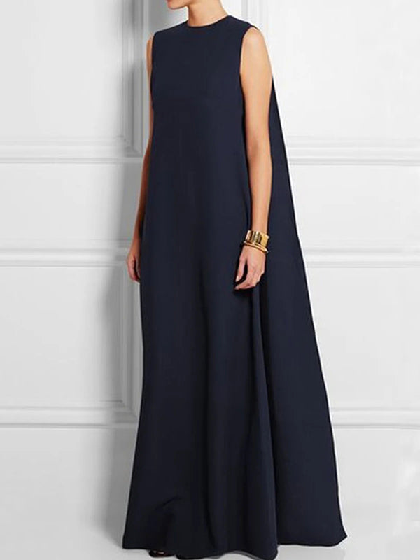 Olivia Bennet | Loose Simple Solid Color Sleeveless V-Back Maxi Dress