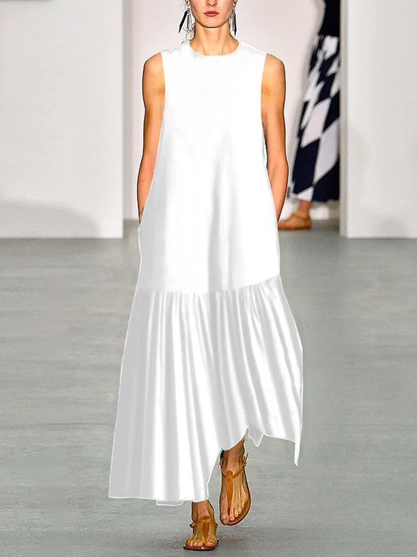 Olivia Bennet | A-line Loose Solid Color Split-Joint Round-neck Maxi Dresses